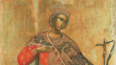 Η Αγία Αικατερίνα η μεγαλομάρτυς. Εικόνα του 17ου αι. στο Βυζαντινό και Χριστιανικό Μουσείο 736x1024