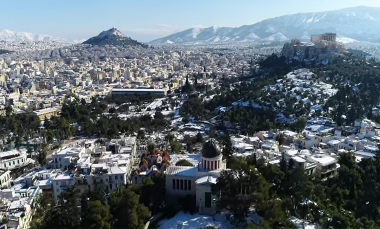 Αθήνα χιόνια drone βίντεο