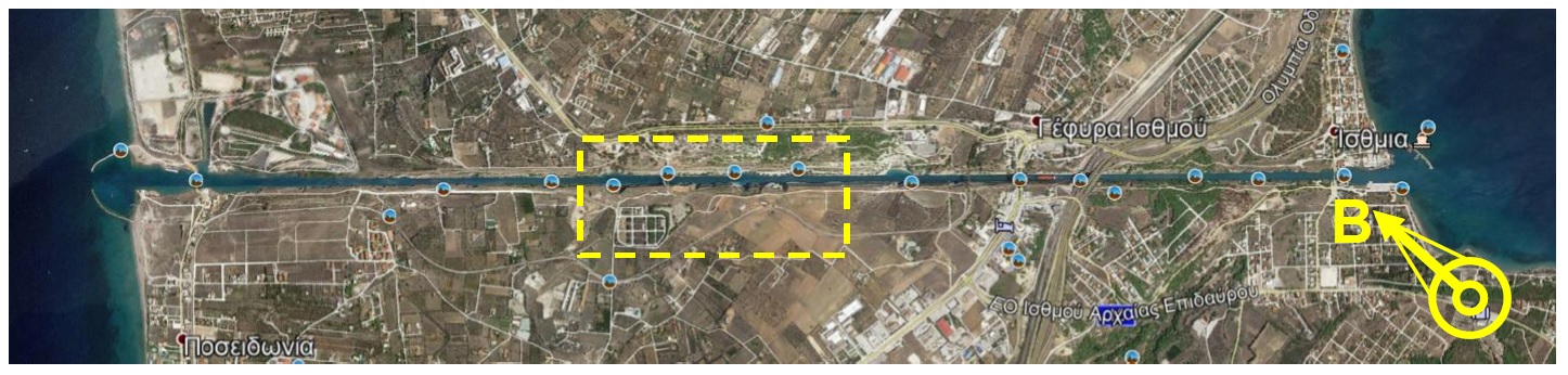 Εικ.3 Απόσπασμα οριζοντιογραφίας της διώρυγας της Κορίνθου