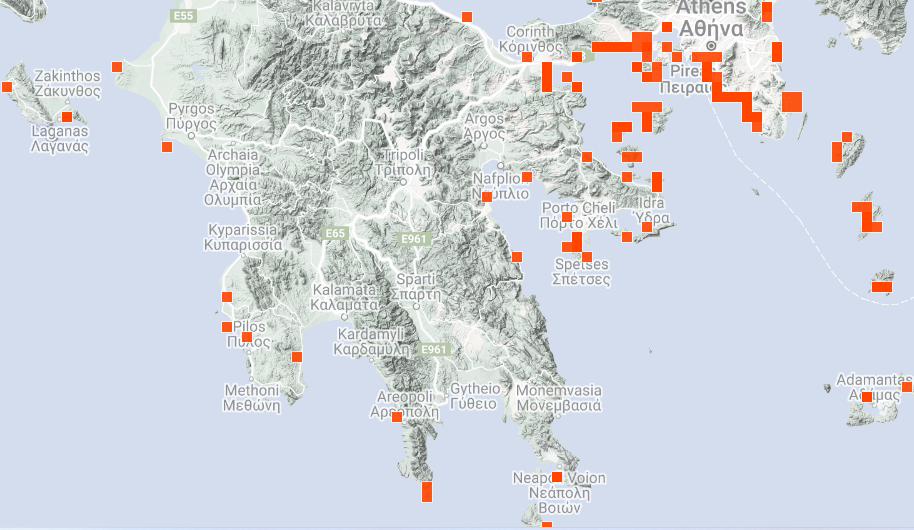 Χάρτης μωβ μέδουσες Πελοπόννησος
