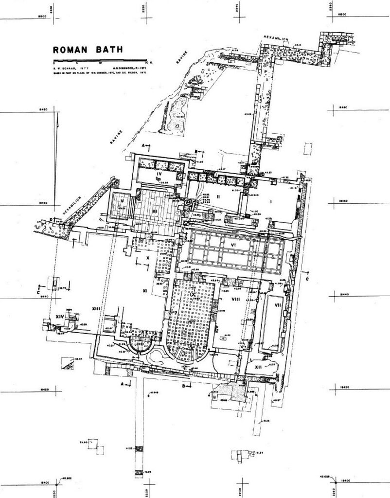 Εικ.3 Κάτοψη Ανασκαφής Ρωμαϊκού Λουτρού (Πηγή w.b. dinsmoor, jr. 1978)