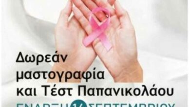 Δωρεάν έλεγχος για μαστογραφία και Τέστ Παπ Δήμος Β. Κυνουρίας