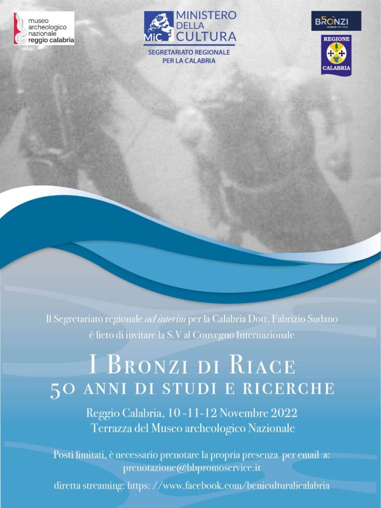 Αφίσα συνεδρίου «Οι Πολεμιστές Ήρωες του riace. 50 χρόνια μελετών και ερευνών» / ΦΩΤΟ: ministero dei beni culturali