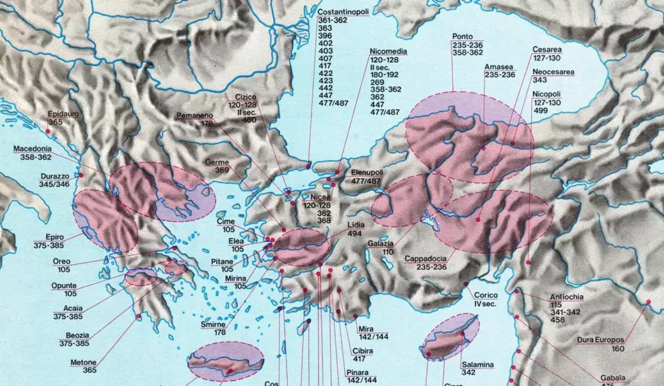 Εικ.4 Αποτελέσματα σεισμών στη Μεσόγειο μεταξύ 2ου 4ου αιώνα μ.Χ. Πηγή Εθνικό Ινστιτούτο Γεωφυσικής Ρώμης