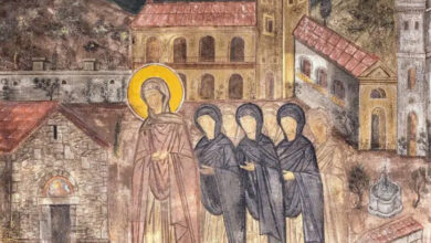 Φώτης Κόντογλου, Ἡ Ἁγία Φιλοθέη μετὰ τῆς συνοδίας αὐτῆς ἐν τῇ ἱερᾷ μονῇ τοῦ Ἁγίου Ἀνδρέου.