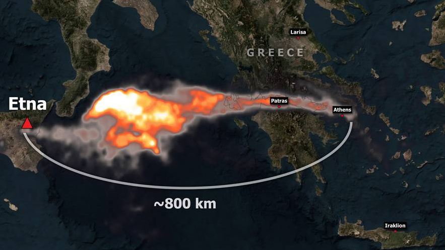 Αίτνα: Μέχρι την Πελοπόννησο έφτασε ο καπνός μετά την έκρηξη του ηφαιστείου