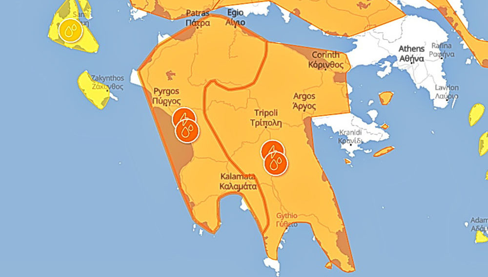 Επιδείνωση του καιρού στην Περιφέρεια Πελοποννήσου ισχυρές βροχές και χαλάζι