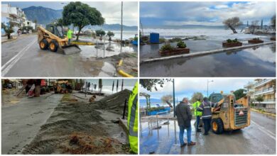 Συνεργεία Δήμου Καλαμάτας παραλία ζημιές