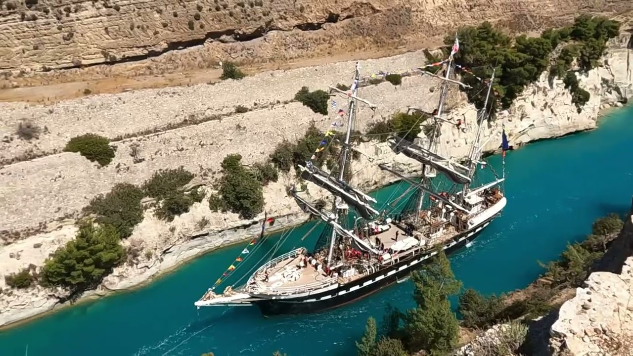 Το Γαλλικό Belem με την Ολυμπιακή Φλόγα στη Διώρυγα της Κορίνθου (Βίντεο)