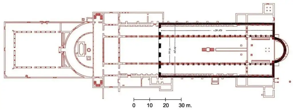 Εικ.5 Κατόψεις βασιλικών Αγ. Λεωνίδη και santa maria maggiore επί Σίξτου 432 440 (Πηγή Παπαφωτίου Απ.)